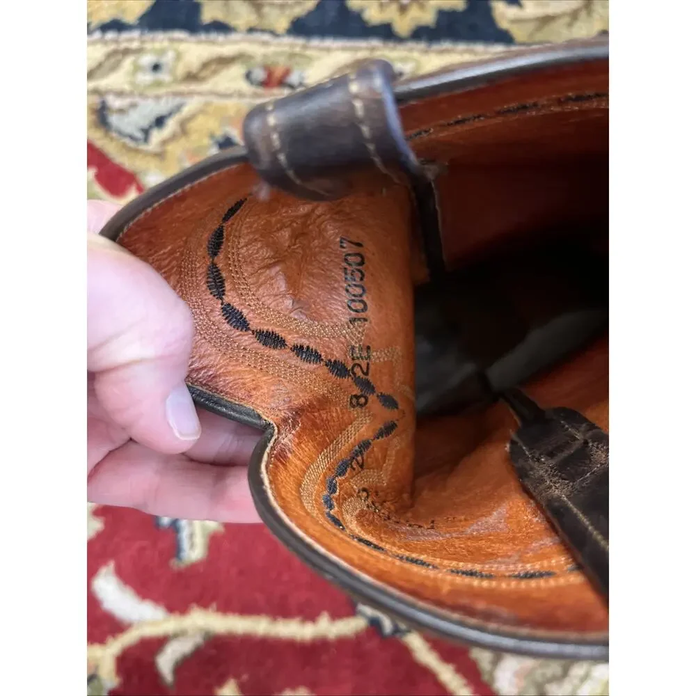 Vintage Lucchese 2000 Classic Western Boots 8 Brown Leather Mens Cowboy Western